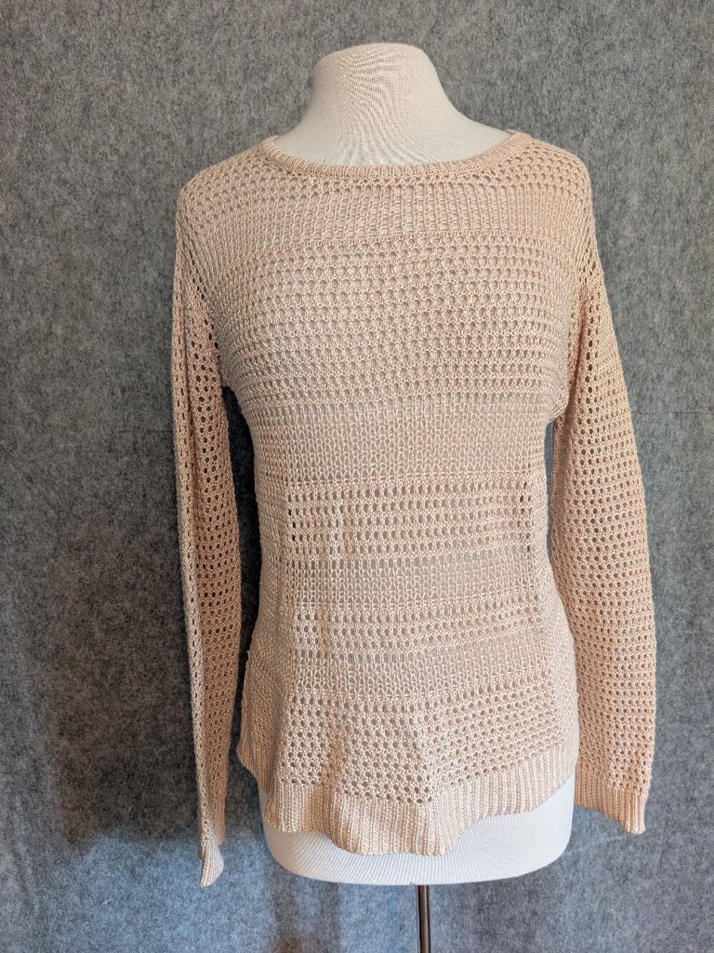 Joie Tan Crochet Open Knit Long Sleeve Sweater Top Med